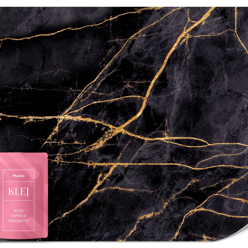 FOTOTAPETA DO SYPIALNI SALONU CZARNY MARMUR ELEMENTY ZŁOTA GLAMOUR 100x70