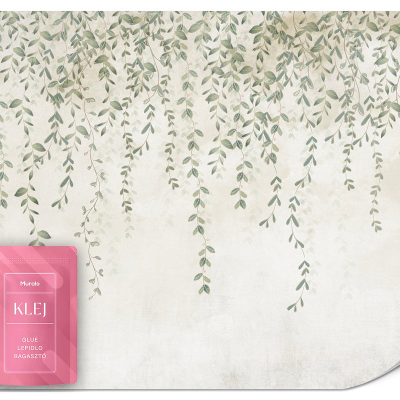 FOTOTAPETA DO SALONU SYPIALNI LIŚCIE NATURA ROŚLINY BETON STYL BOHO 350x256