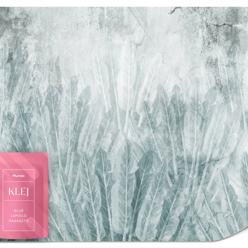 FOTOTAPETA DO SYPIALNI SALONU ABSTRAKCJA LIŚCIE BANANOWE BETON MUR 100x70