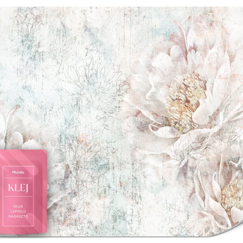 FOTOTAPETA DO SALONU DUŻE KWIATY PIWONIE PEONIE STYL VINTAGE MURAL 500x350