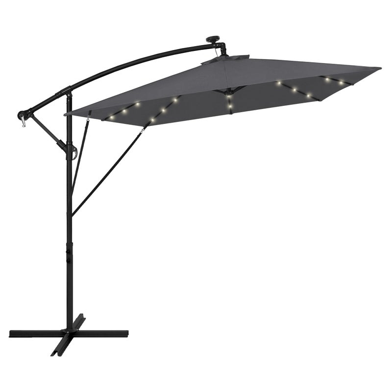 ML-Design parasol ogrodowy ø330cm led solar antracyt aluminiowy z korbką uv50+ wodoodporny obrotowy 360° markiza przeciwsłoneczna taras ogród balkon