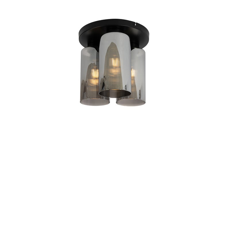 Lampa sufitowa w stylu art deco czarna z dymionym szkłem 3-światłowa - Laura