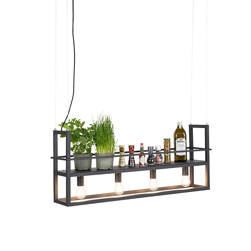 Inteligentna lampa wisząca czarna z półką w komplecie, 4 x Wi-Fi A60 - Cage Rack