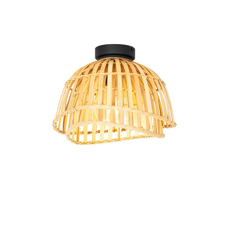 Orientalna lampa sufitowa czarna z naturalnym bambusem 30 cm - Pua