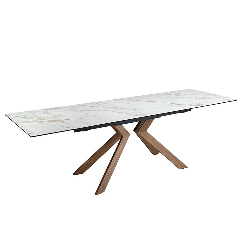 Prostokątny, rozkładany stół z marmuru porcelanowego i stali z efektem orzecha włoskiego 180 x 90 x 76 cm