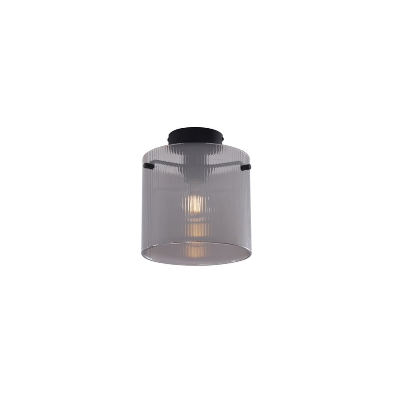 Lampa sufitowa w stylu art deco, czarna z dymionym szkłem - Laura