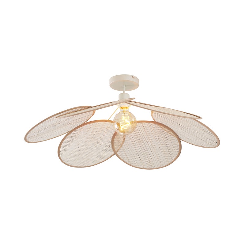 Lampa sufitowa Japandi kremowa z lnianym abażurem - Aisha