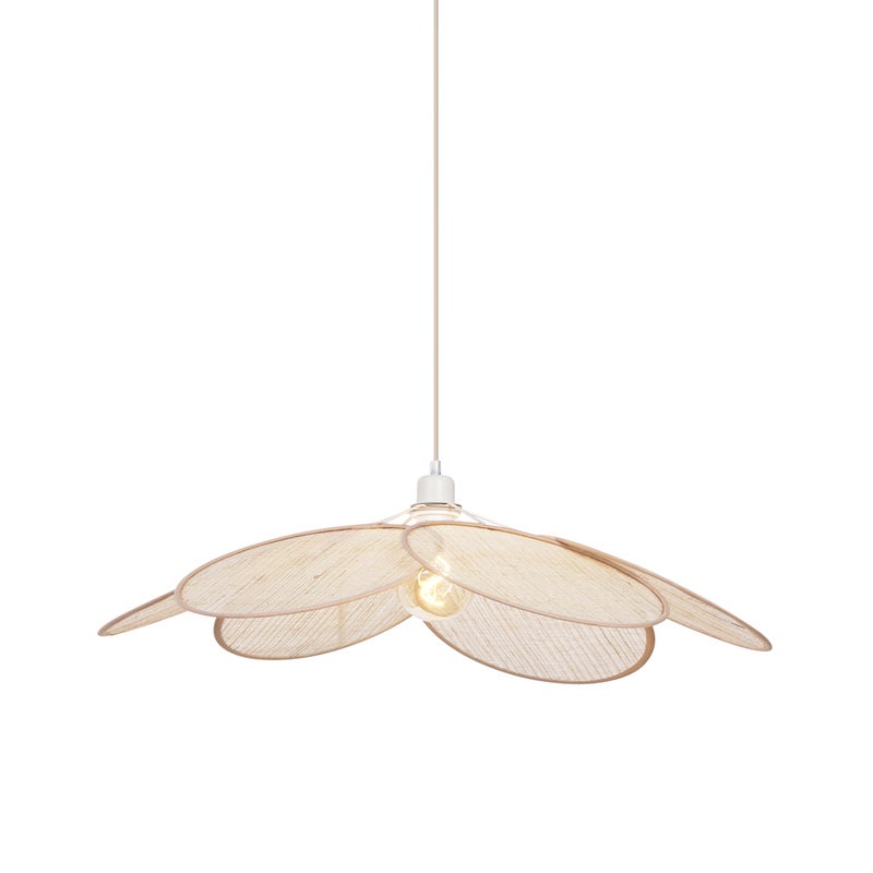 Lampa wisząca Japandi kremowa z lnianym abażurem - Aisha