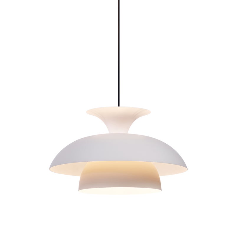 Lampa wisząca w stylu skandynawskim beżowa z białym wnętrzem - Titus