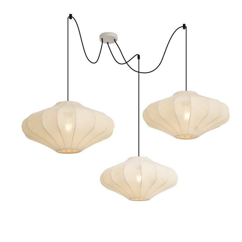 Lampa wisząca Japandi beżowa 50 cm 3-punktowa - Plu