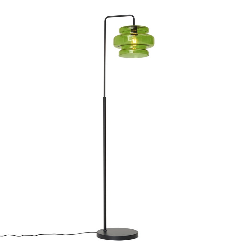 Lampa podłogowa w stylu retro czarna z zielonym szkłem - Denise