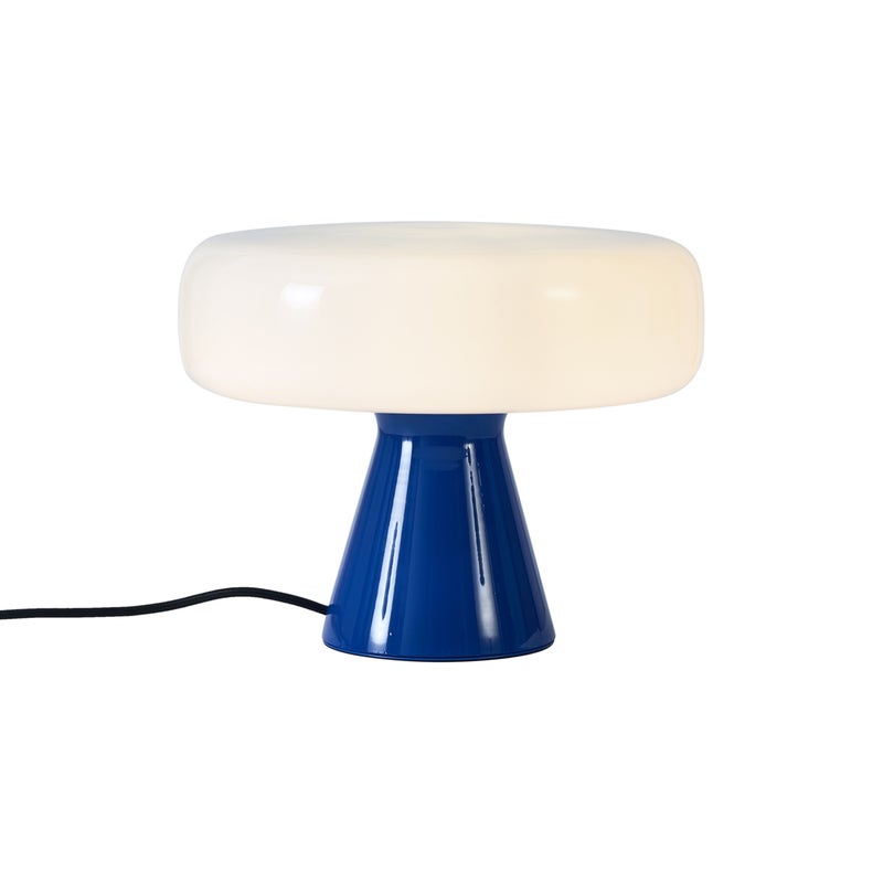 Lampa stołowa w stylu retro niebieska z białym elementem - Knob