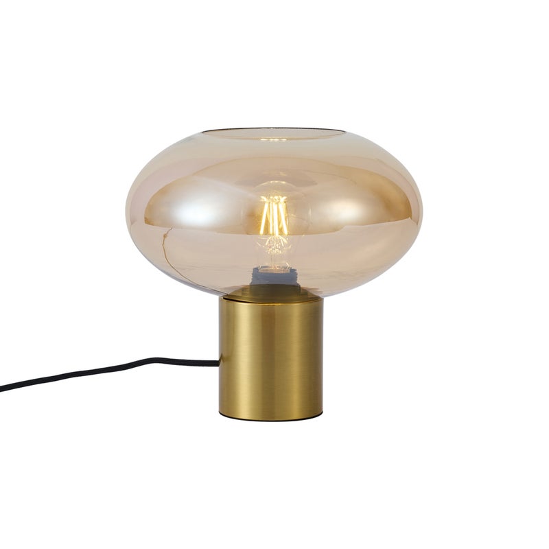 Designerska lampa stołowa mosiężna z bursztynowym szkłem - Umbrella