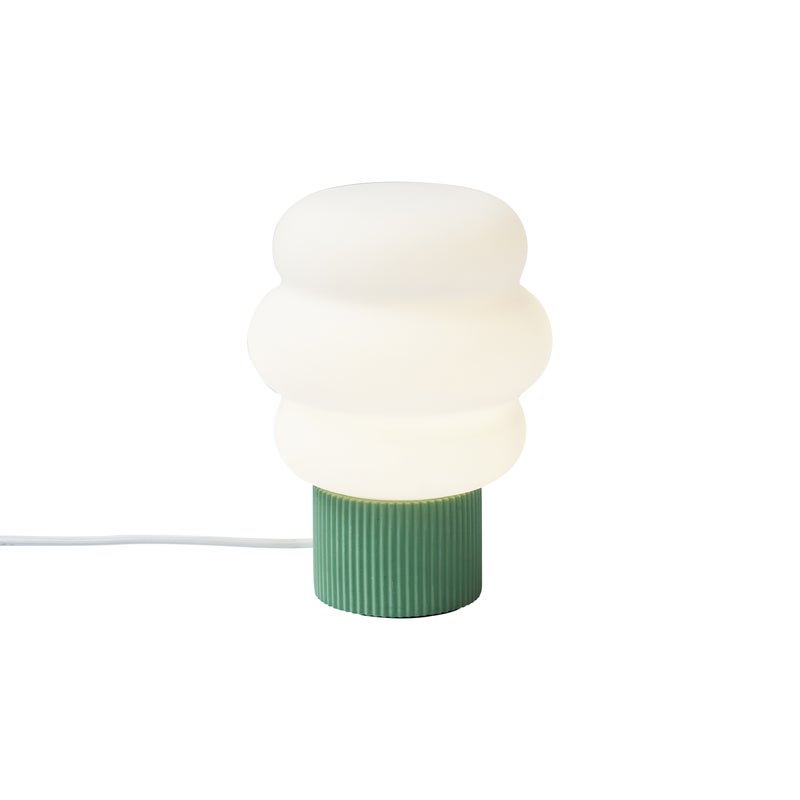 Lampa stołowa Japandi zielona ze szkłem opalowym 18 cm - Kumo