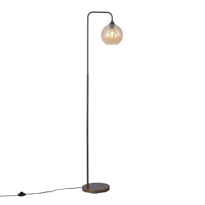 Lampa podłogowa Art Deco ciemny brąz z bursztynowym szkłem - Sandra