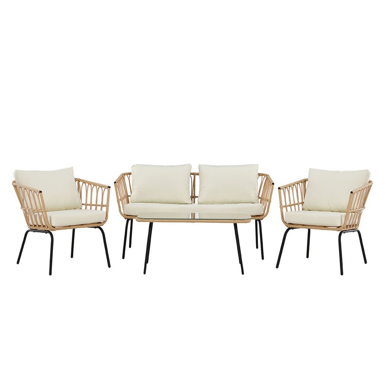 Ortigia zestaw wypoczynkowy 1 sofa, 2 fotele, 1 stolik kawowy naturalny.