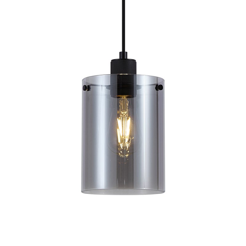 Designerska lampa wisząca czarna z przydymionym szkłem - Domo