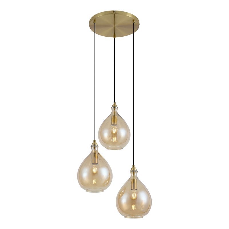 Nowoczesna lampa wisząca złota z bursztynowym szkłem 3-punktowa - Traditional