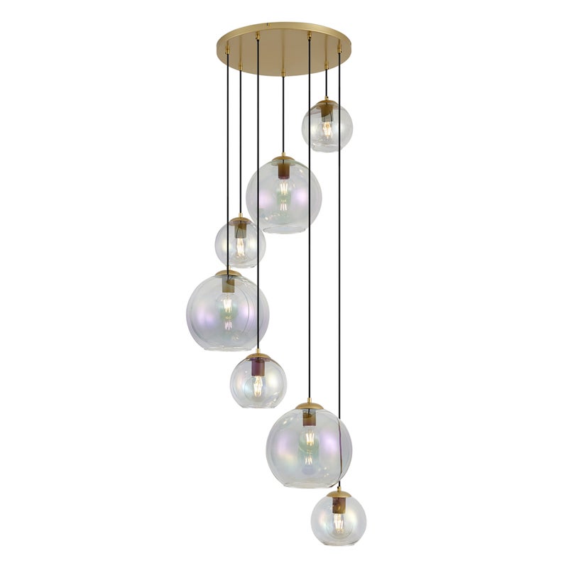 Lampa wisząca Art Deco złota z tęczowym szkłem 7-punktowa - Sandra