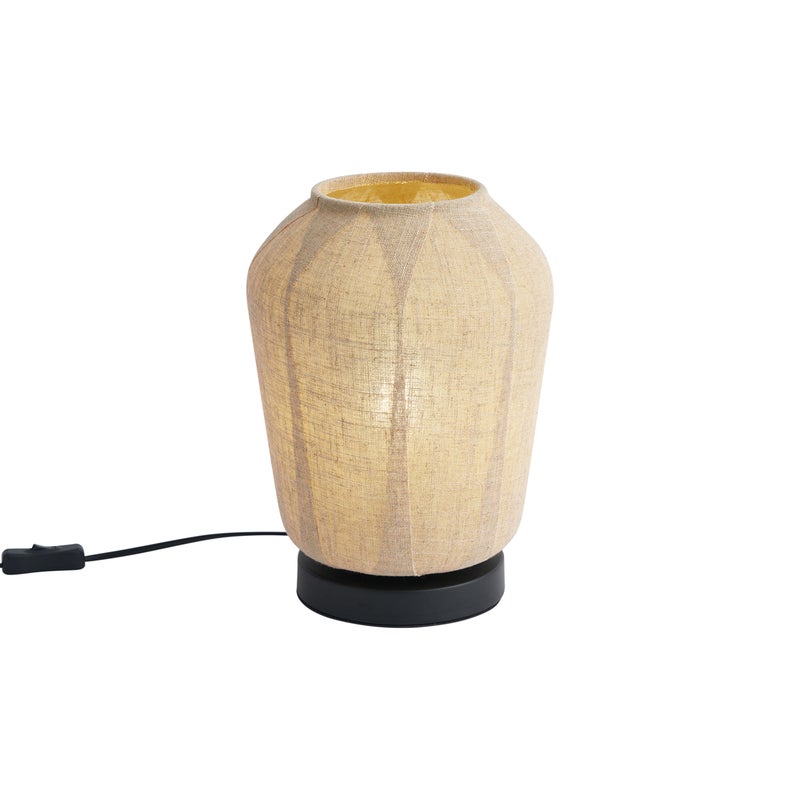 Lampa stołowa Japandi czarna z beżowym lnianym abażurem 21,5 cm - Nami