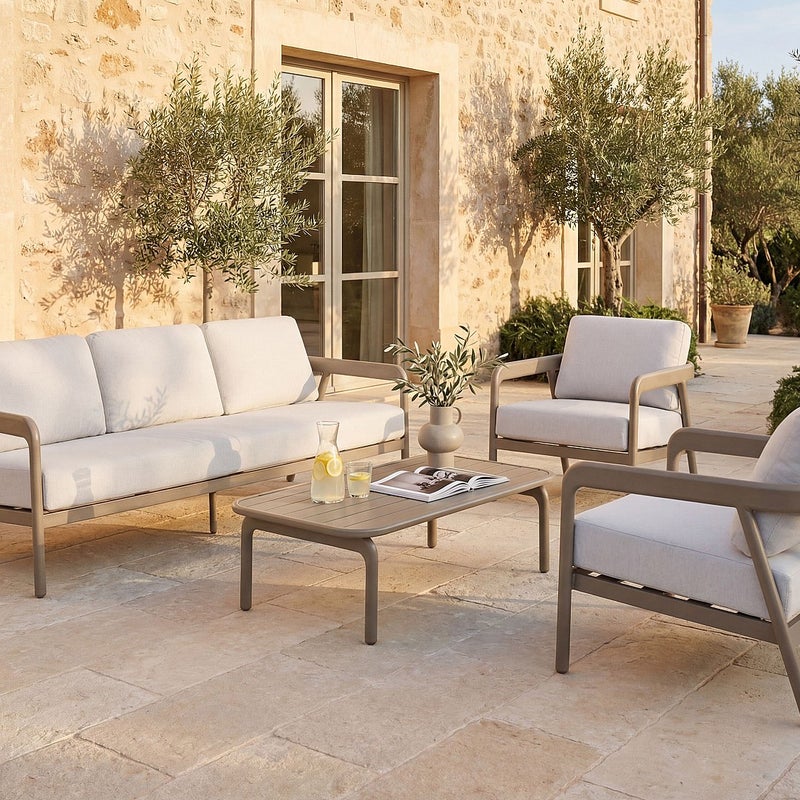 Zestaw mebli ogrodowych z aluminium: kanapa 3-osobowa, 2 fotele i stolik kawowy - Taupe - ZAYORA od MYLIA