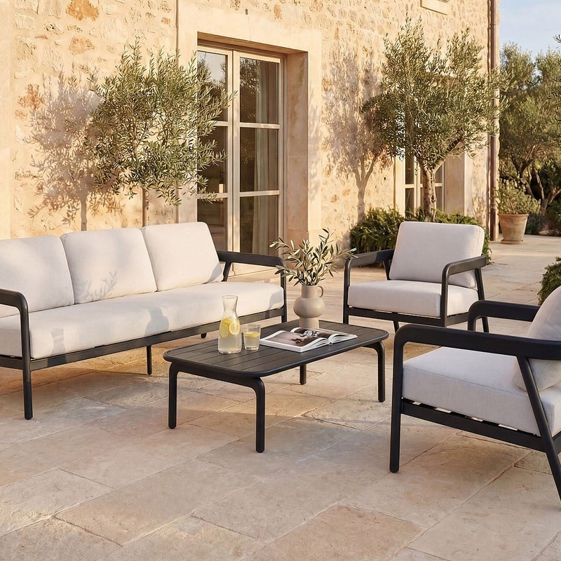 Zestaw ogrodowy z aluminium : kanapa 3-osobowa, 2 fotele i stolik kawowy - Ciemnoszary - ZAYORA od MYLIA