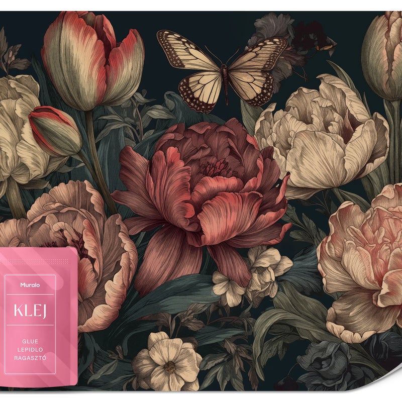 FOTOTAPETA DO SALONU KWIATY PIWONIE TULIPANY NATURA STYL VINTAGE 400x280