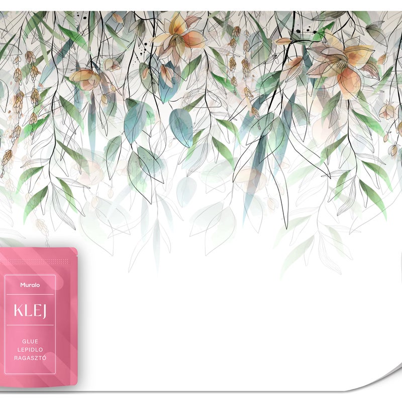 FOTOTAPETA ŚCIENNA DO SALONU BIURA AKWARELOWE LIŚCIE KWIATY NATURA 200x140