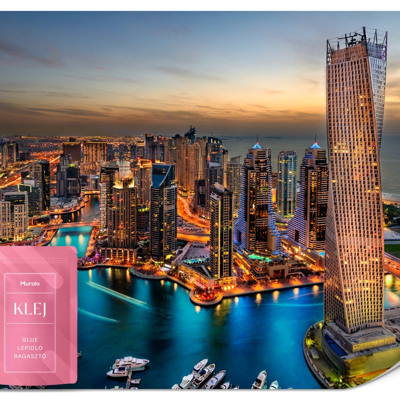 FOTOTAPETA DO SALONU BIURA DUBAJ NOCĄ PANORAMA MIASTO ABSTRAKCJA 150x105