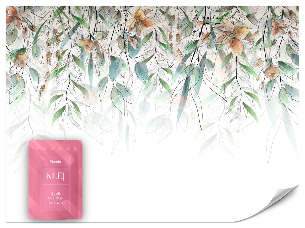 FOTOTAPETA ŚCIENNA DO SALONU BIURA AKWARELOWE LIŚCIE KWIATY NATURA 150x105