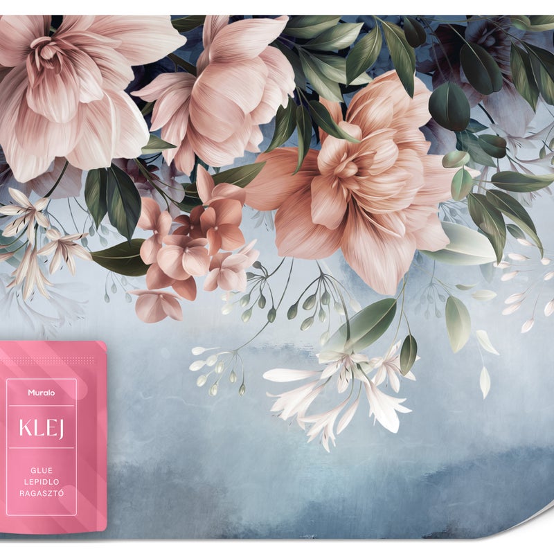 FOTOTAPETA DO SYPIALNI RÓŻOWE KWIATY LIŚCIE OMBRE MURAL ABSTRAKCJA 350x256