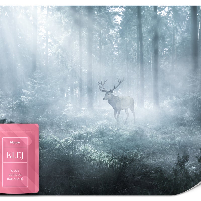 FOTOTAPETA NA ŚCIANĘ DO SYPIALNI LAS WE MGLE JELEŃ NATURA DRZEWA 350x256