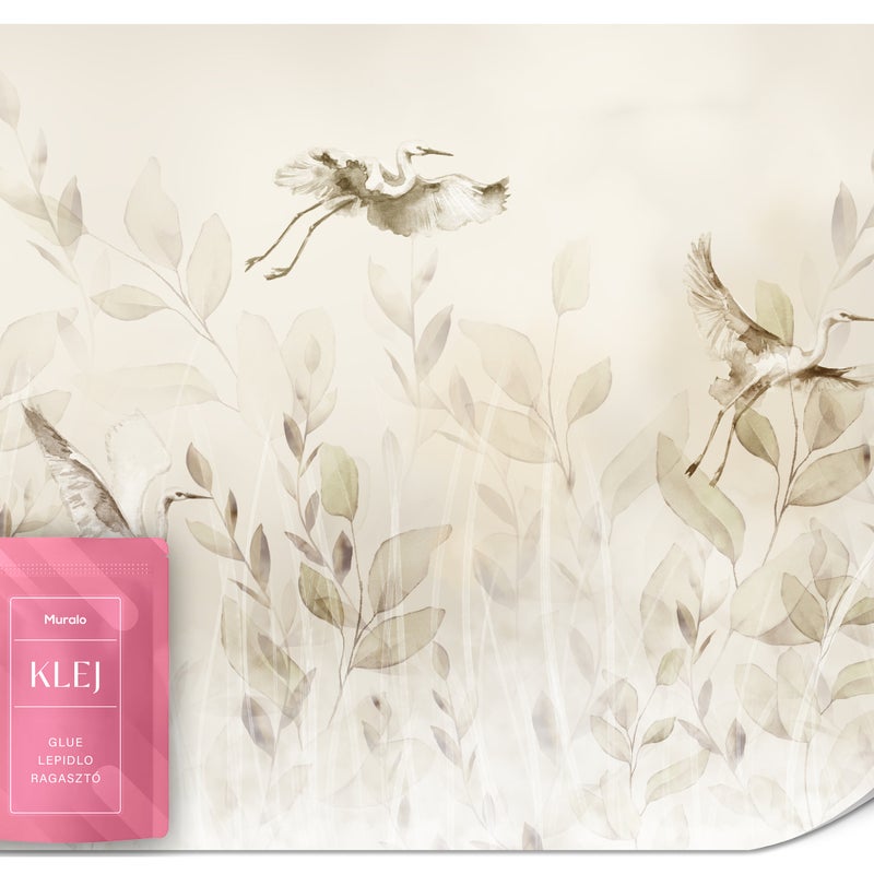 FOTOTAPETA DO SYPIALNI SALONU PTAKI ŻURAWIE ŁĄKA PEJAŻ BOHO NAURA 150x105