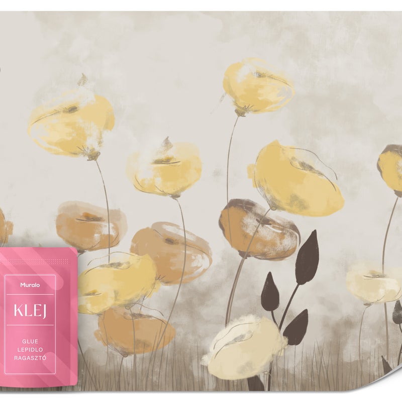 FOTOTAPETA DO SYPIALNI SALONU ŻÓŁTE MAKI KWIATY STYL BOHO NATURA 400x280