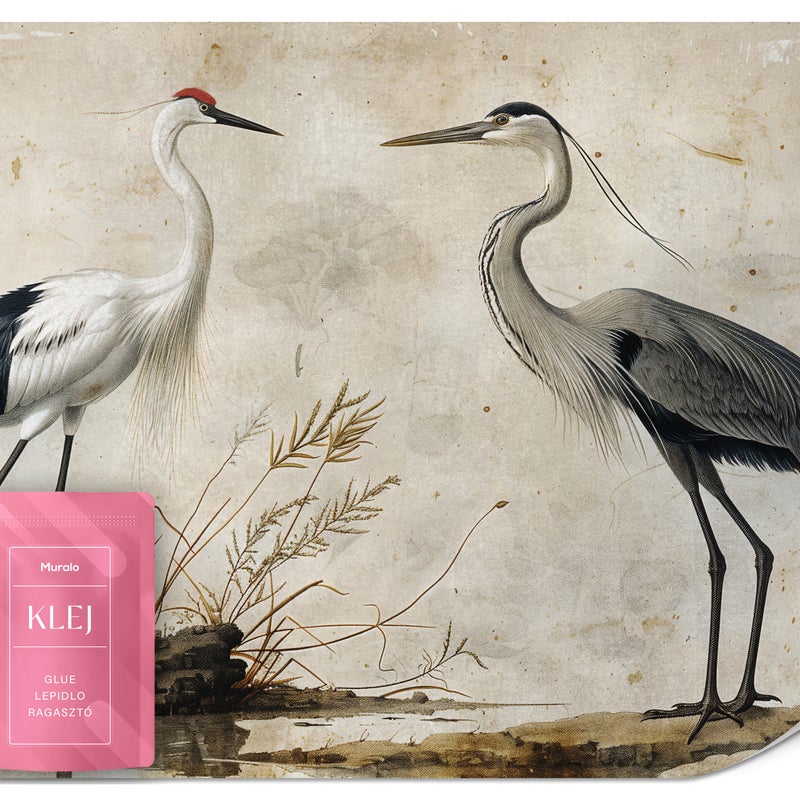 FOTOTAPETA DO SYPIALNI PTAKI ŻURAW CZAPLA NATURA ABSTRAKCJA VINTAGE 450x315