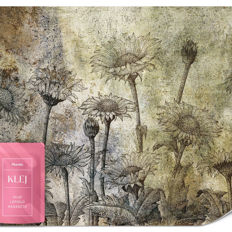 FOTOTAPETA DO SYPIALNI SALONU KWIATY ABSTRAKCJA MURAL STYL VINTAGE 150x105