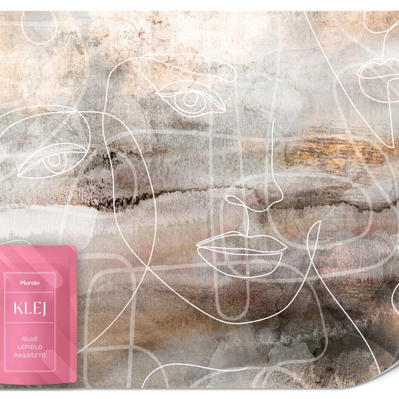 FOTOTAPETA DO SALONU ABSTRAKCJA TWARZE PORTRETY LINE-ART BETON LOFT 150x105