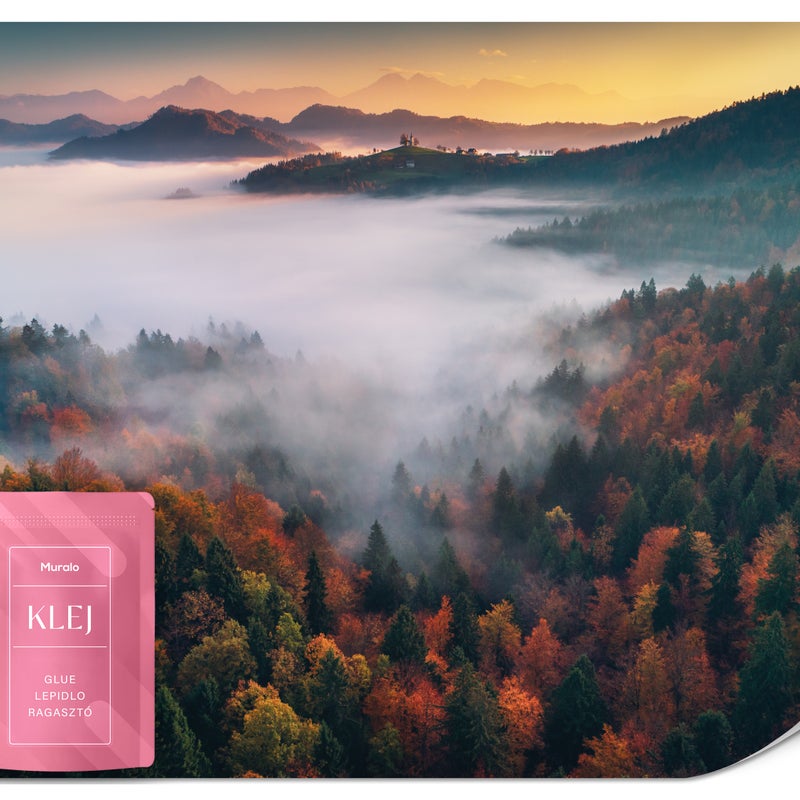 FOTOTAPETA DO SYPIALNI SALONU JESIENNY LAS WE MGLE GÓRY PEJZAŻ 3D 400x280