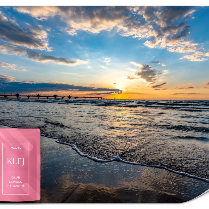FOTOTAPETA DO SYPIALNI ZACHÓD SŁOŃCA MORZE BAŁTYCKIE PLAŻA MOLO 3D 500x350