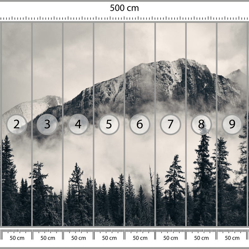 FOTOTAPETA DO SYPIALNI SALONU GÓRY WE MGLE LAS KRAJOBRAZ EFEKT 3D 500x350