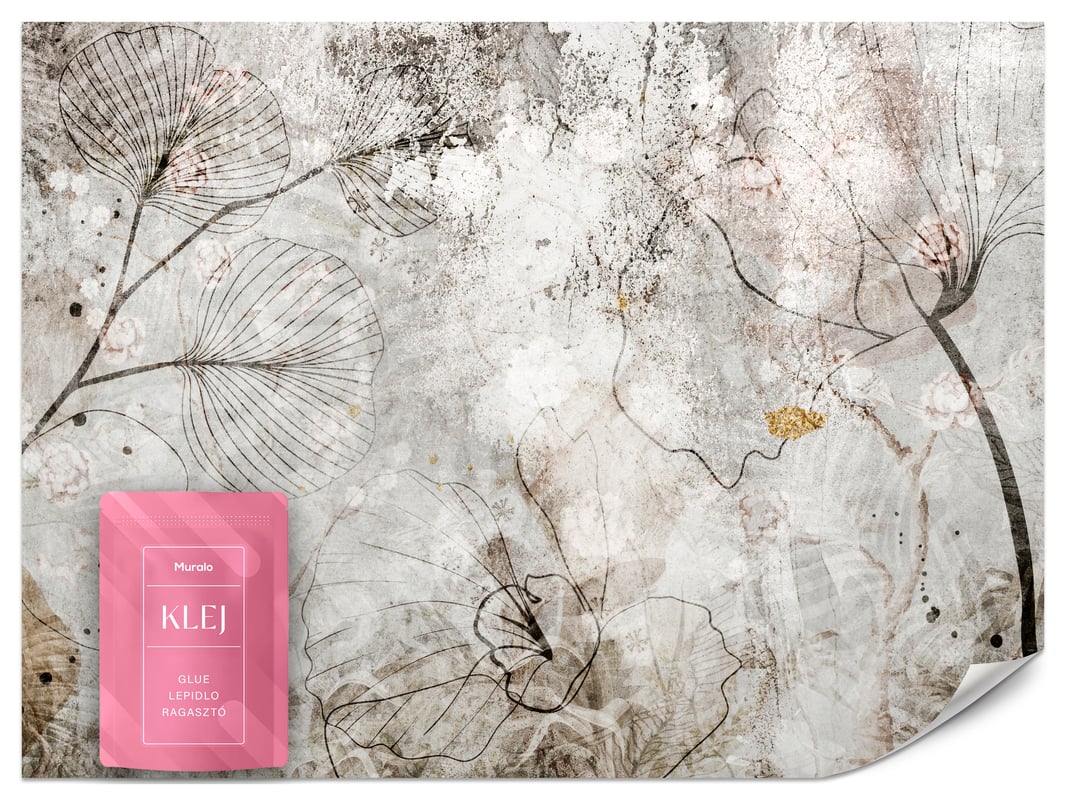 FOTOTAPETA NA ŚCIANĘ DO SALONU LIŚCIE KWIATY BETON STYL BOHO TAPETA 200x140