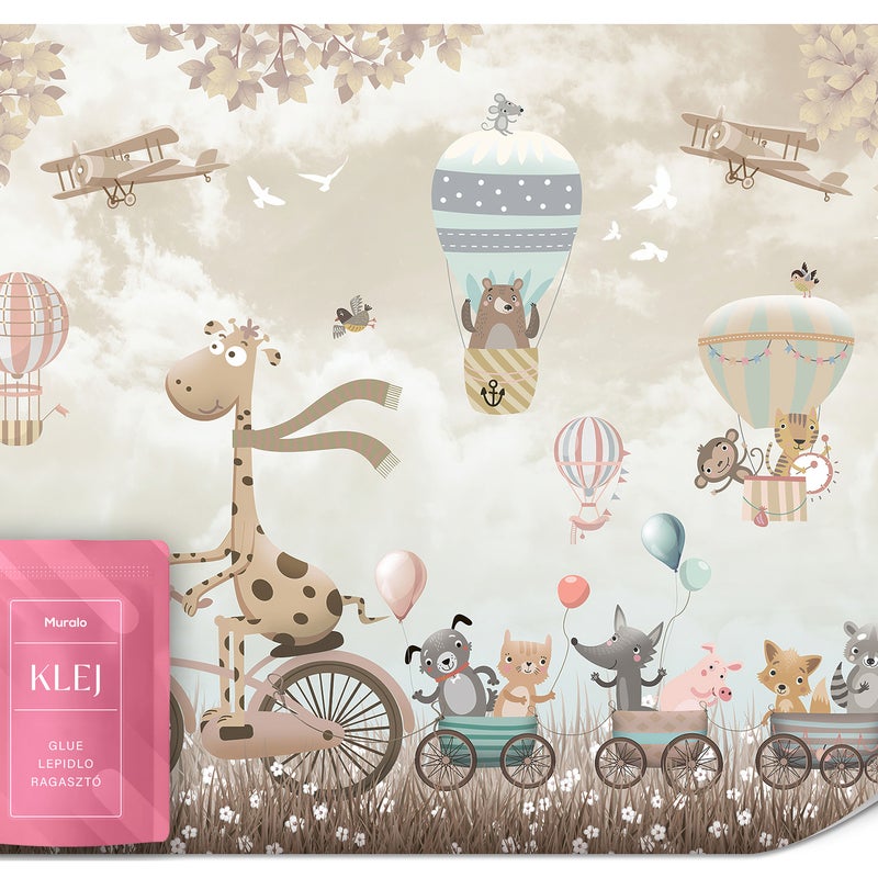 FOTOTAPETA DLA DZIECI BALONY KWIATY ZWIERZĘTA STYL RETRO SAMOLOTY 200x140