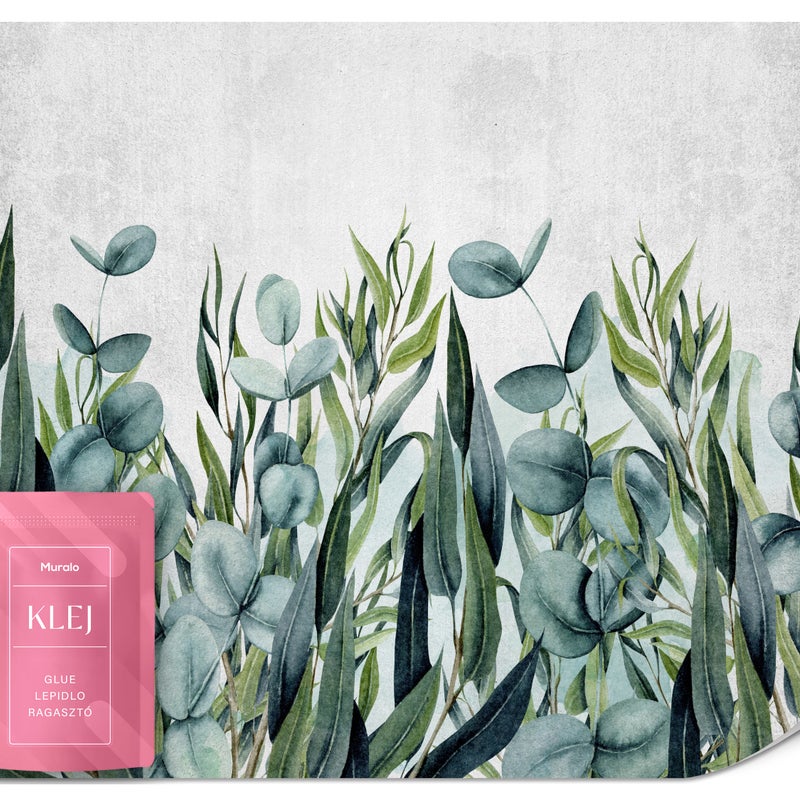 FOTOTAPETA DO SALONU LIŚCIE EUKALIPTUSA ROŚLINY BETON ABSTRAKCJA 150x105