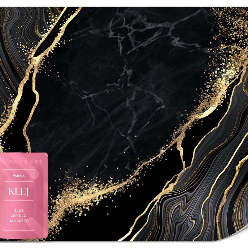 FOTOTAPETA ŚCIENNA ABSTRAKCJA CZARNY MARMUR GLAMOUR ELEMENTY ZŁOTA 400x280