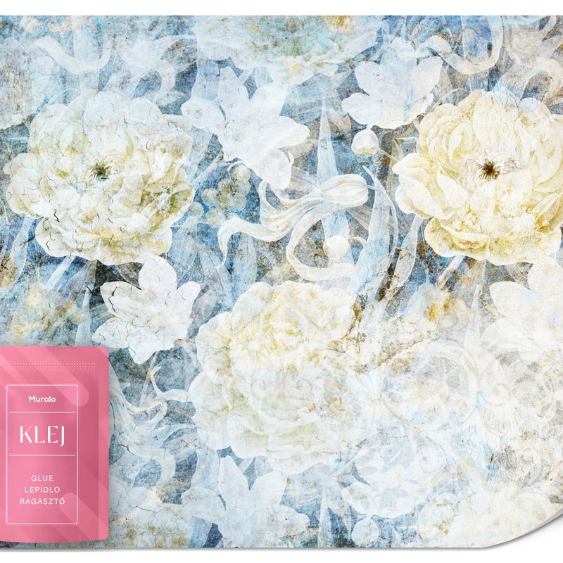 FOTOTAPETA DO SALONU SYPIALNI BIAŁE KWIATY BETON MURAL ABSTRAKCJA 200x140