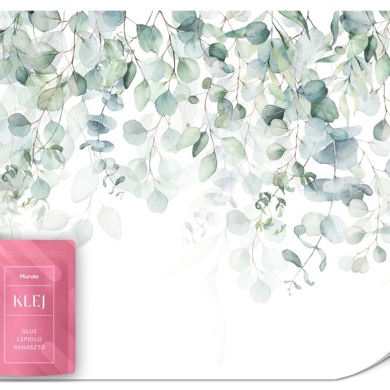 FOTOTAPETA DO SYPIALNI SALONU AKWARELOWE LIŚCIE EUKALIPTUS ROŚLINY 150x105