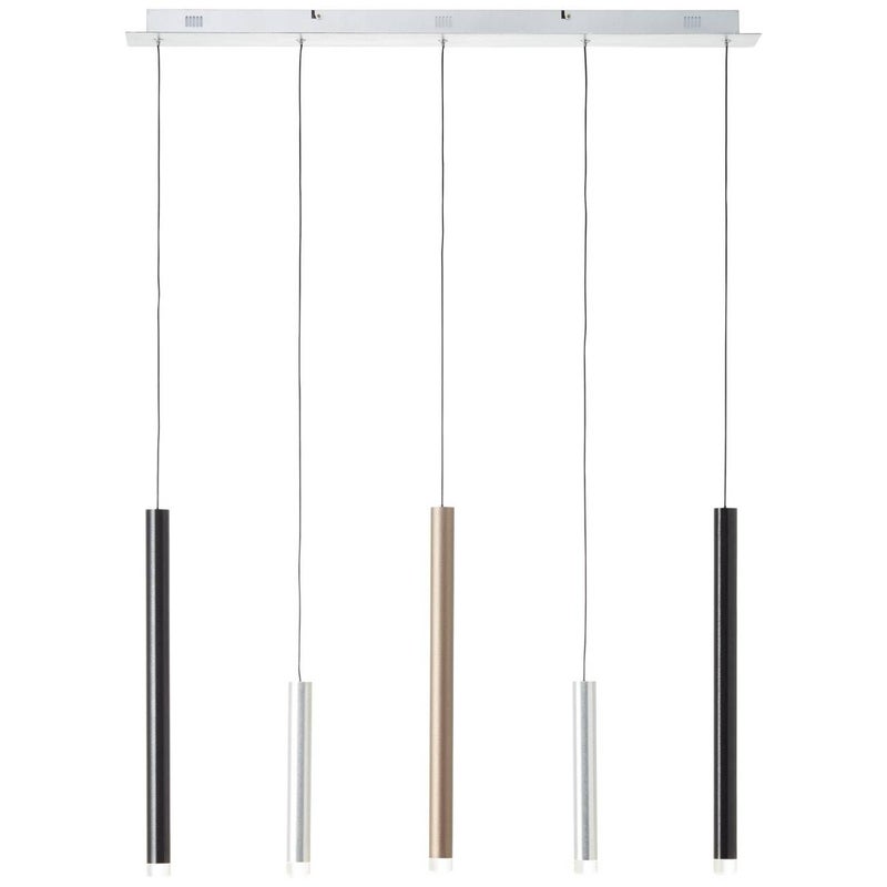 BRILLIANT lampa wisząca Vonnie 4-płomienna szary/drewno, metal/drewno/tkanina, 4x A60, E27, 25W, żarówki standardowe (brak w zestawie), A++ (brak w ze