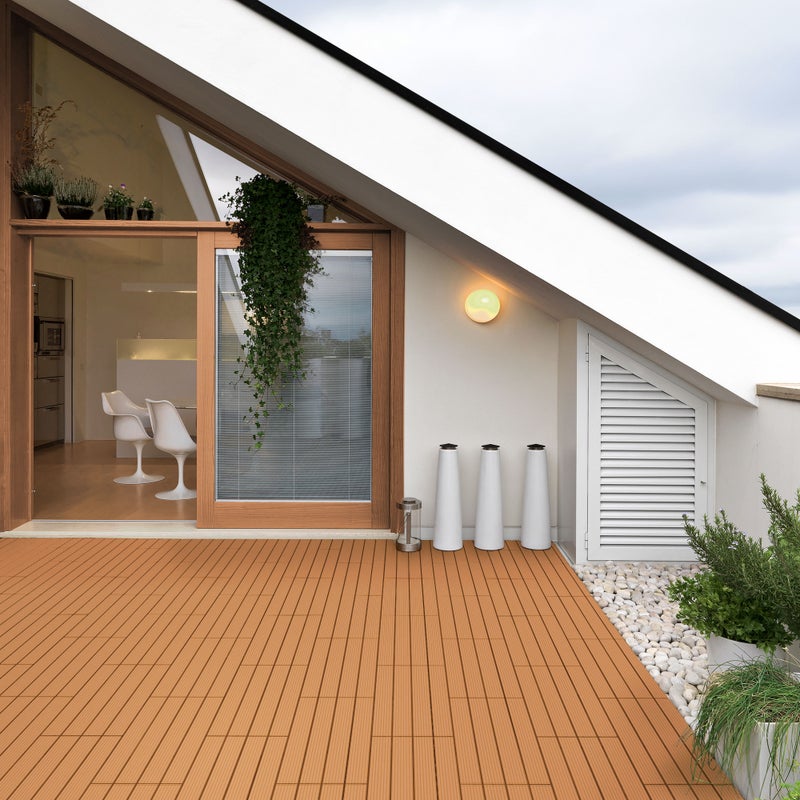Płytki podłogowe WPC 60 x 30 cm 3 m² wygląd drewna ogród basen patio jasnobrązowy
