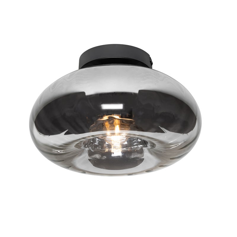 Lampa sufitowa art deco czarna z przydymionym szkłem - Ayesha