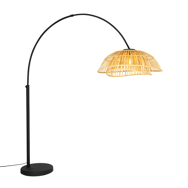 Orientalna lampa łukowa czarna z naturalnym bambusem - Pua